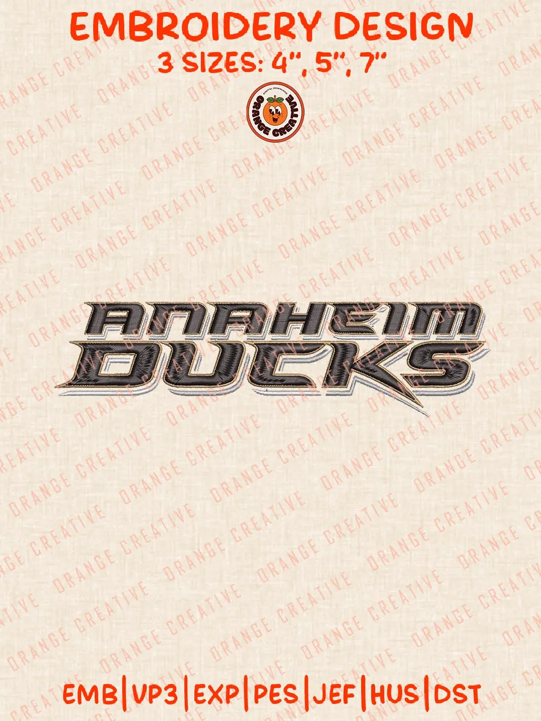 NHL Anaheim Ducks Text Logo Embroidery Designs, NHL Hockey Team Logo Embroidery Files, Machine Embroidery Design File, 4 Sizes, Custom Size, Digital Download