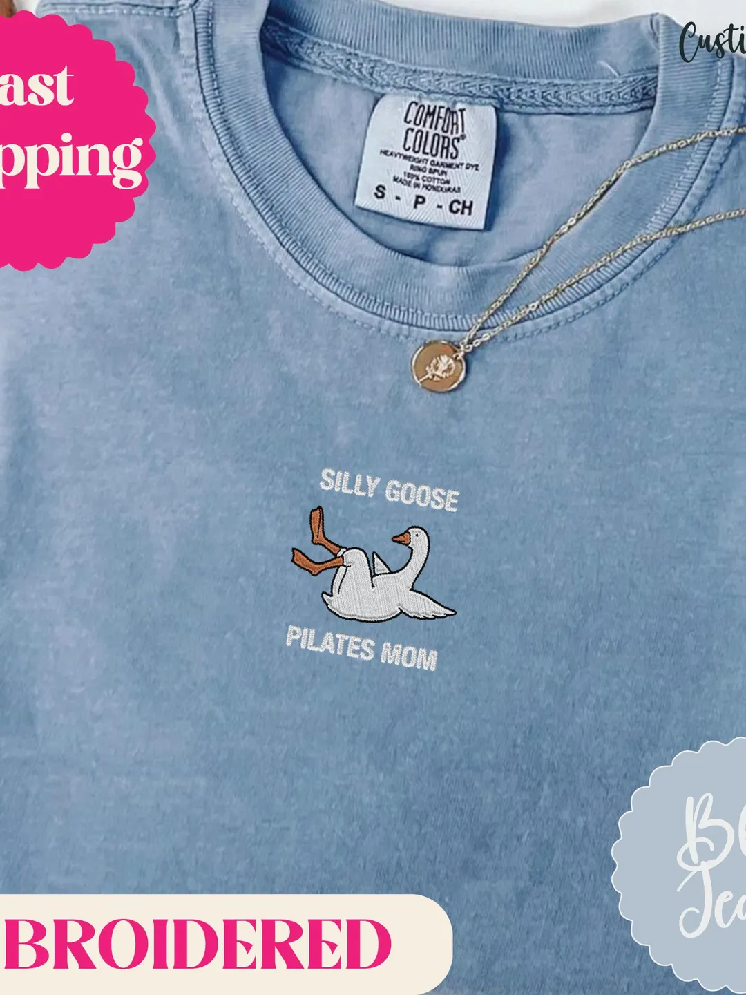 Silly Goose Pilates Mom Shirt Embroidered. Funny Pilates Gift for Mom. Comfort Colors Tee. Cute Fitness Shirt. Goose Embroidery Top
