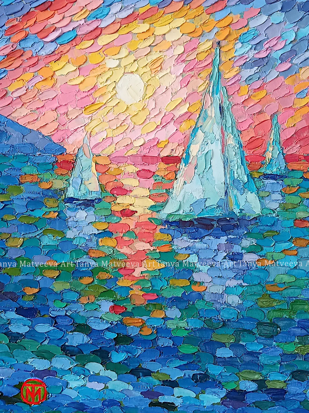 Sailboat Painting Impasto Original Art Nautical Abstract Seascape Painting On Canvas Art Ocean 20"x 16" By Colibri Art