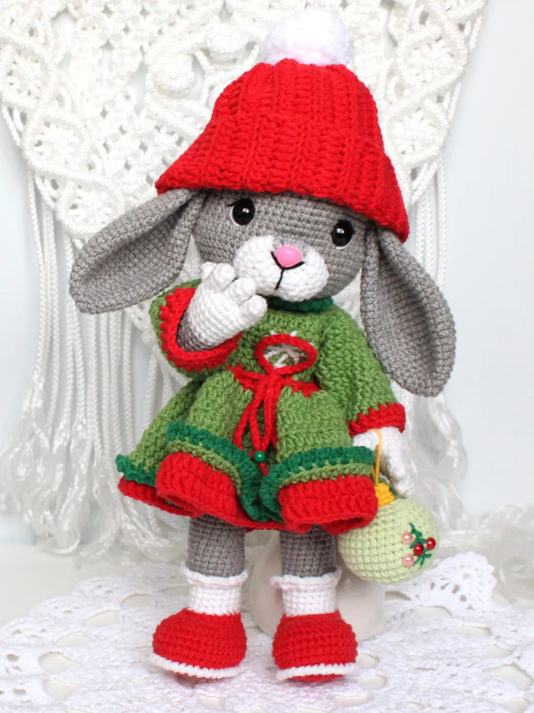 Christmas Bunny crochet pattern PDF Amigurumi bunny Plush Rabbit toy Holiday pattern