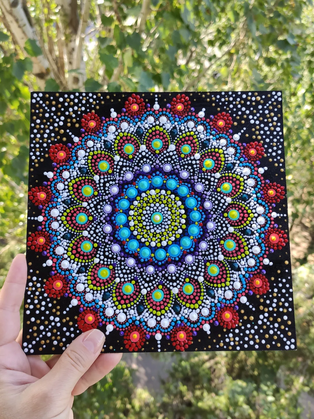 Mandala Painting Acrylic Original Dot Art 20 by 20 cm