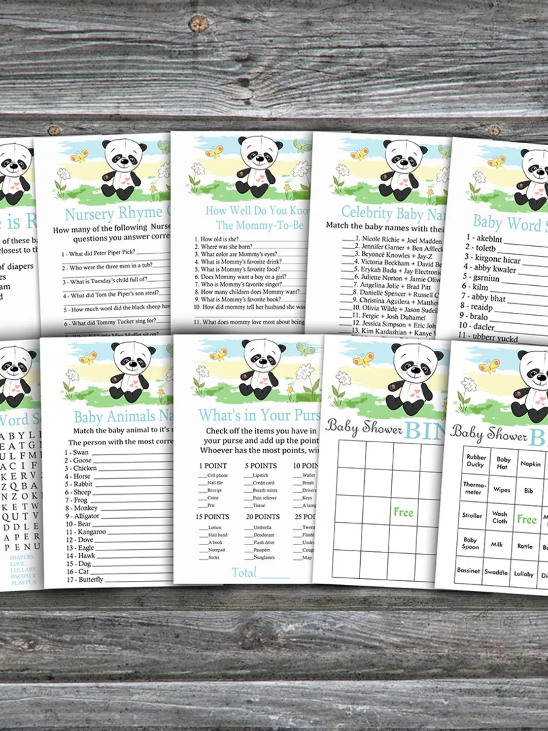 Panda baby shower games bundle,Panda themed Baby Shower games package,Fun Baby Shower Games,9 Printable Games-309