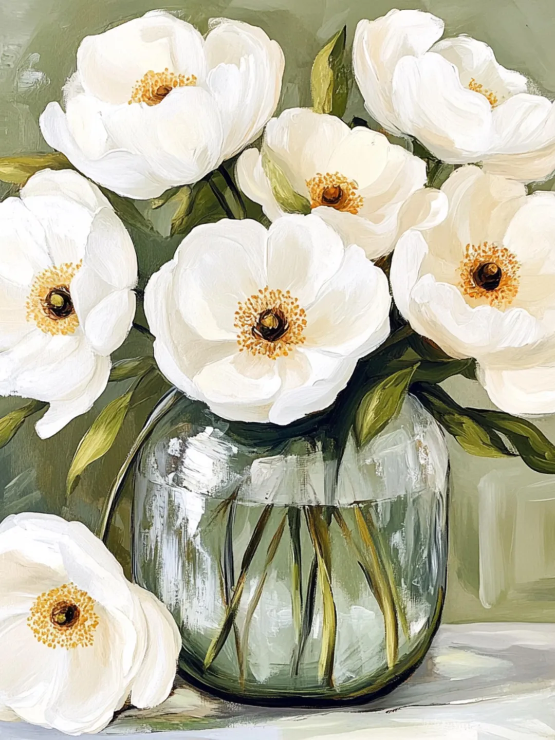 White Flowers in Glass Vase Digital Art Set of 16 - Elegant Printable ...