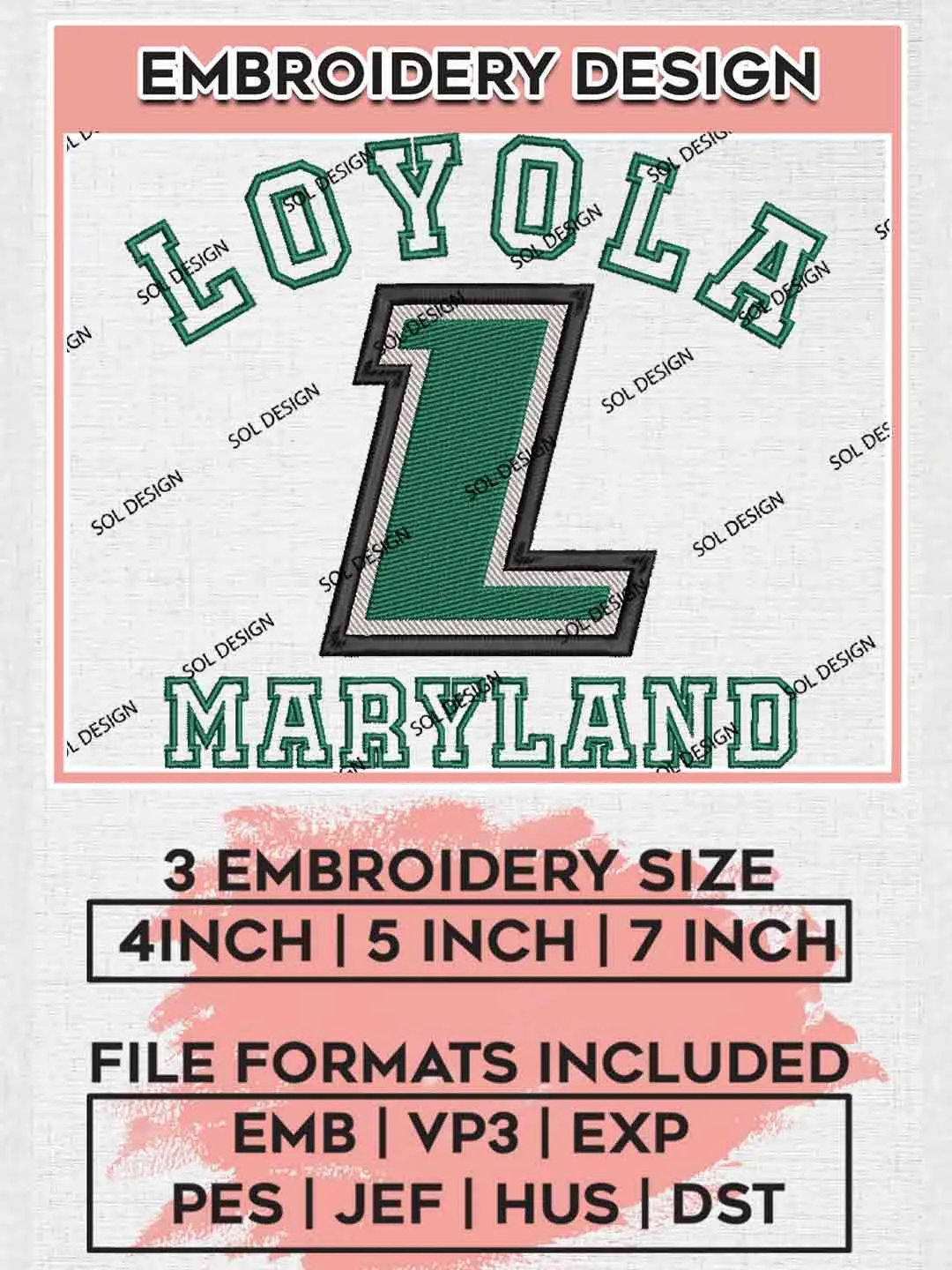 Loyola Maryland Greyhound Embroidery Design, Football Embroidery files, Sport Machine embroidery files, 3 sizes, Instant Download