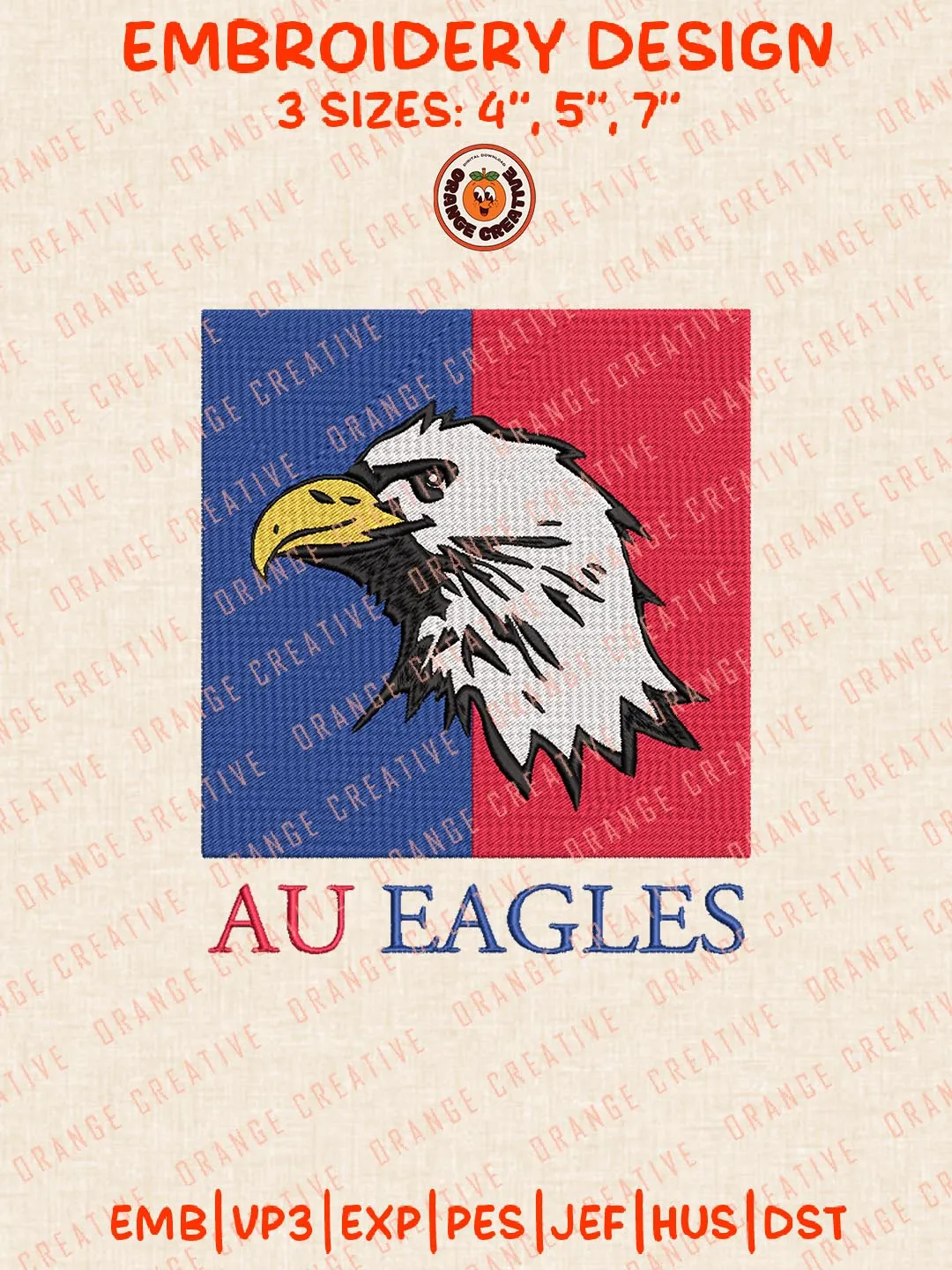 American University Eagles Logo Embroidery Design Files, NCAA Logos Embroidery Designs, NCAA American University Eagles Machine Embroidery Files, 3 Sizes, Custom Sizes, Instant Download