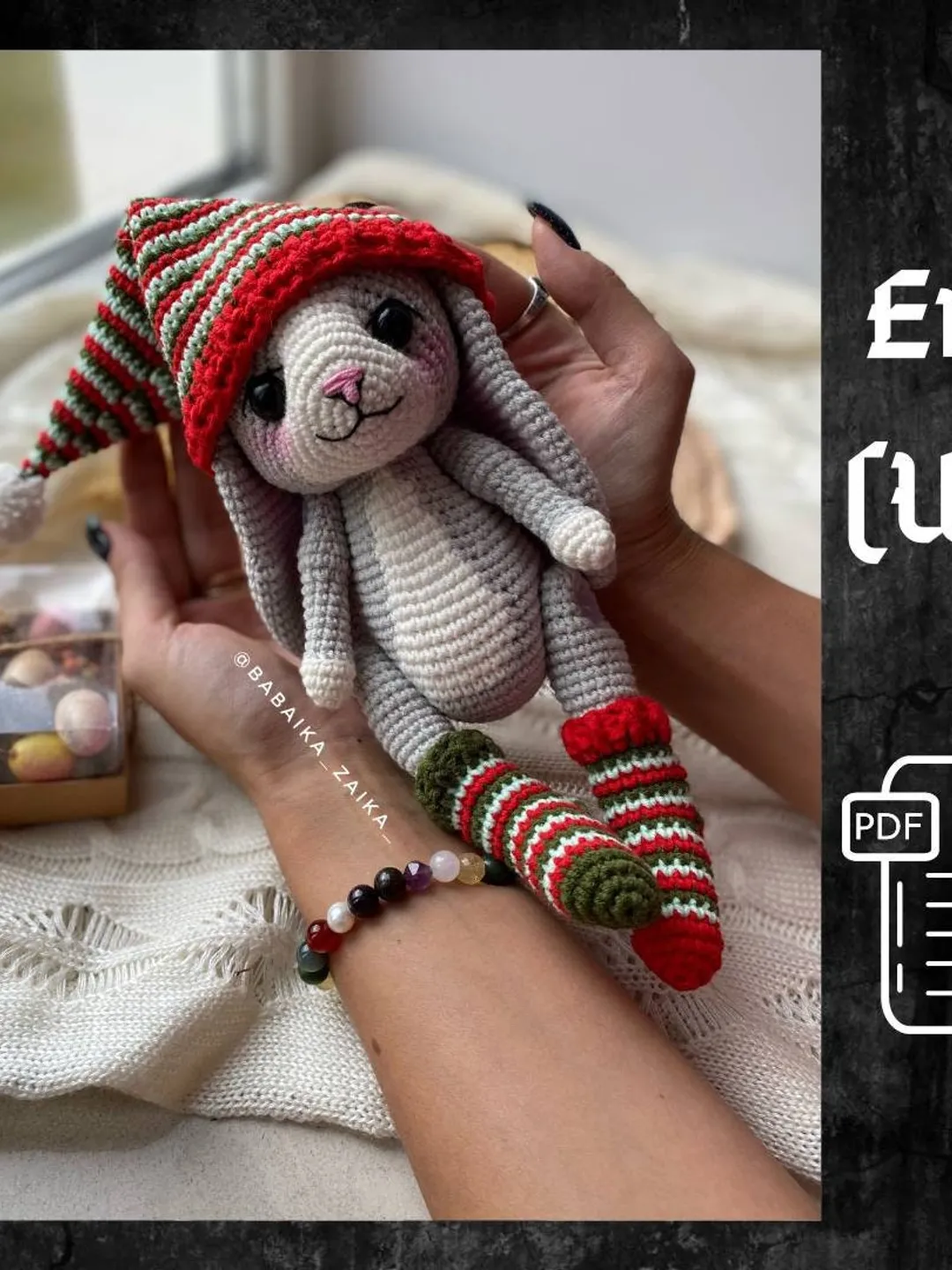 PDF Crochet Pattern Christmas Bunny, Small Toy Pattern, Amigurumi, Animal Pattern, Amigurumi Christmas pattern, TUTORIAL bunny in Eng