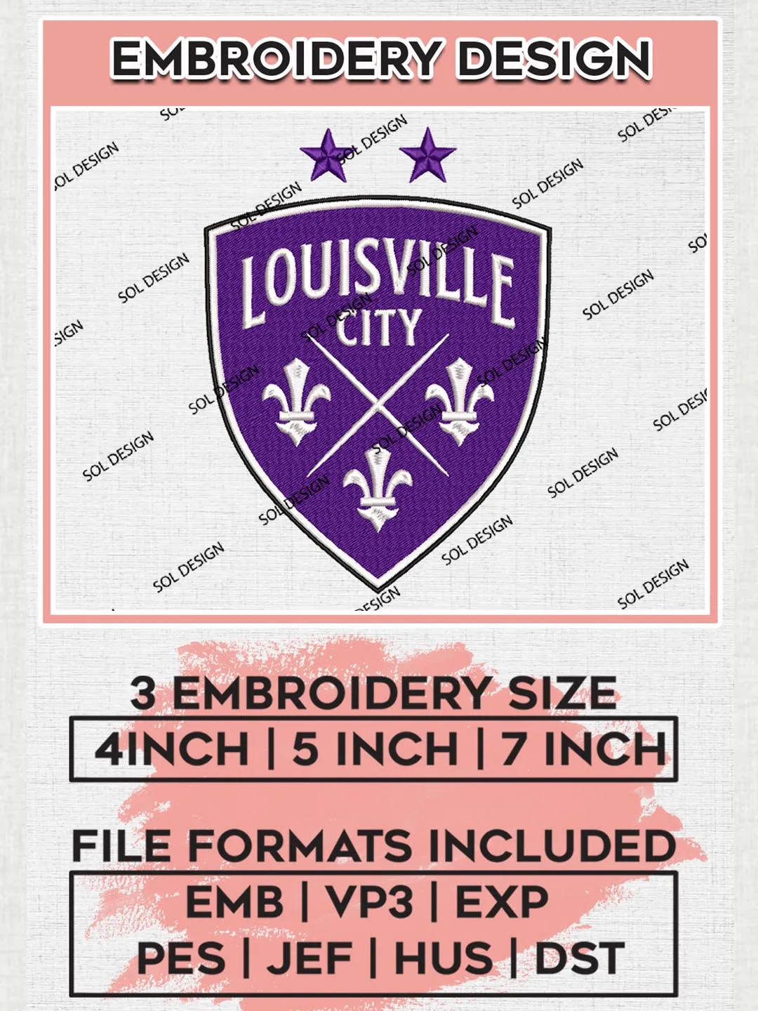 USLC Louisville City Logo Embroidery Designs, USLC Louisville City Embroidery Design, USLC Embroidery Design Files, USLC Logo, 3 sizes, Machine embroidery Files, Digital Download
