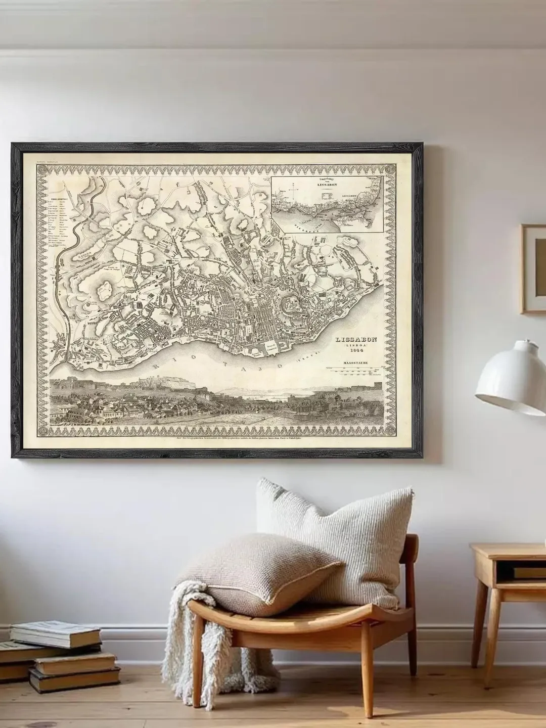 Lisbon Portugal Map Print | 1844 Vintage Wall Art