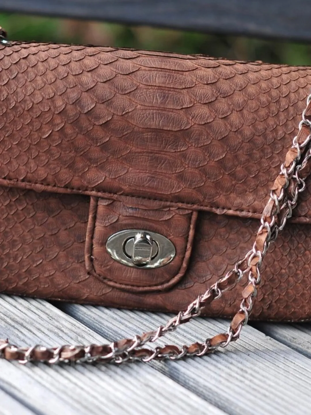 Brown Genuine Python Skin Crossbody Chain Bag | Bright Summer Bag ...