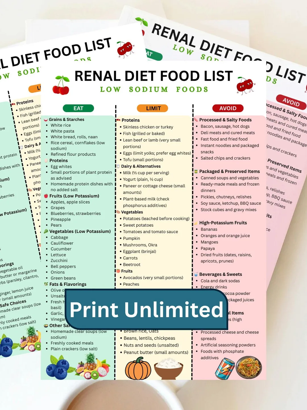 Renal Diet Food List PDF | Low Sodium Foods | Kidney Friendly Food ...