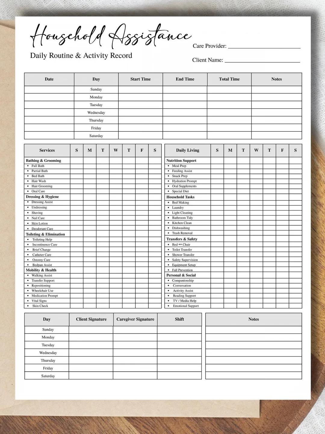 Caregiver Daily Log Sheet, Home Health Aide Timesheet (Printable ...