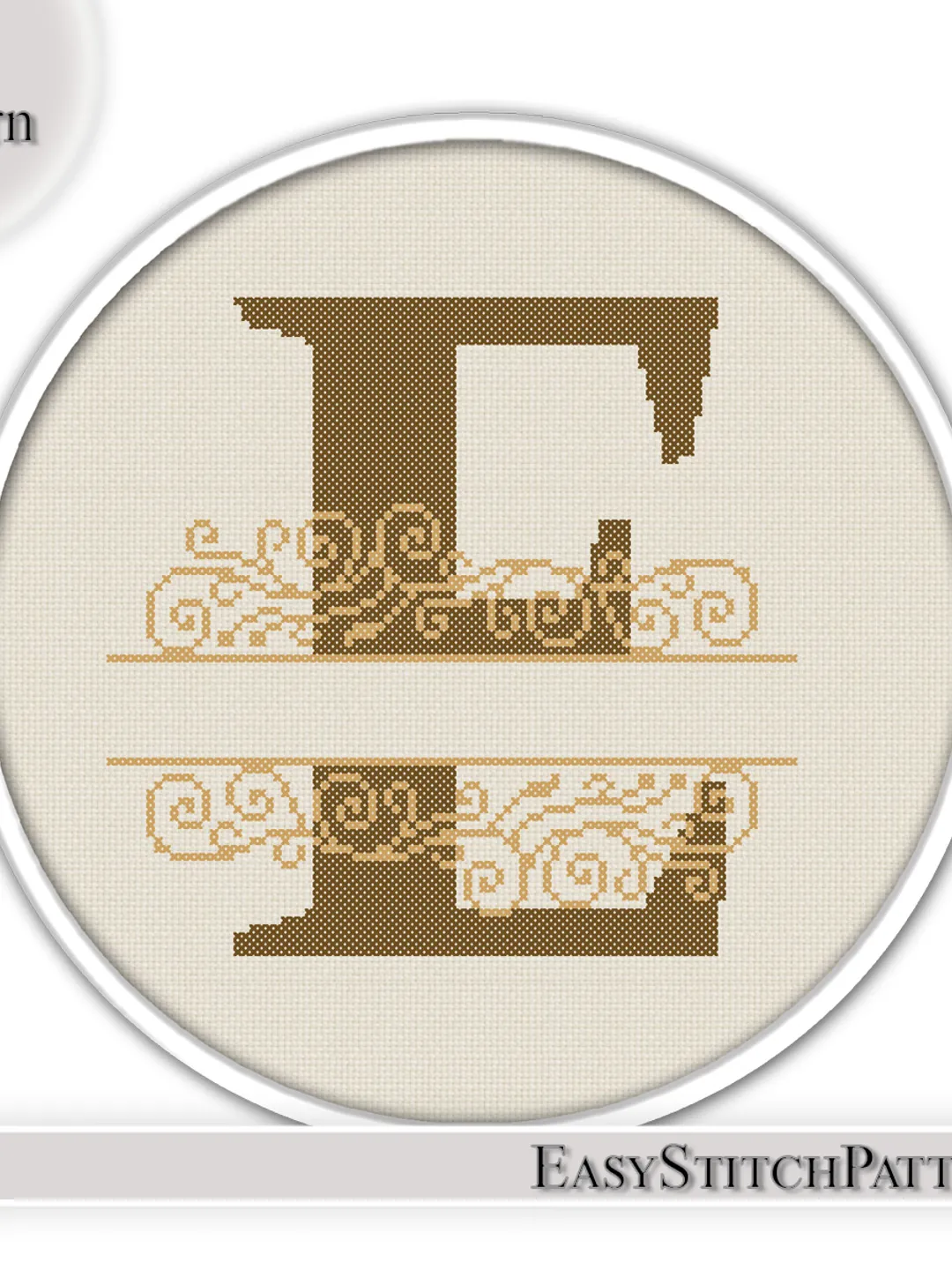Monogram cross stitch pattern. DIY. Letter E cross stitch. Birthday cross stitch pattern.