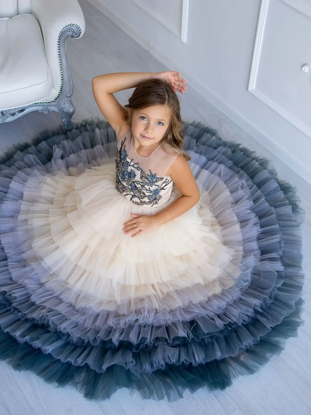Ombre Maxi Dress, Flower Girl Dress, Elegant Dress, Tiered Dress, Girl Birthday Dress, Tulle Gown Dress, Princess Dress, Birthday Photoshoot