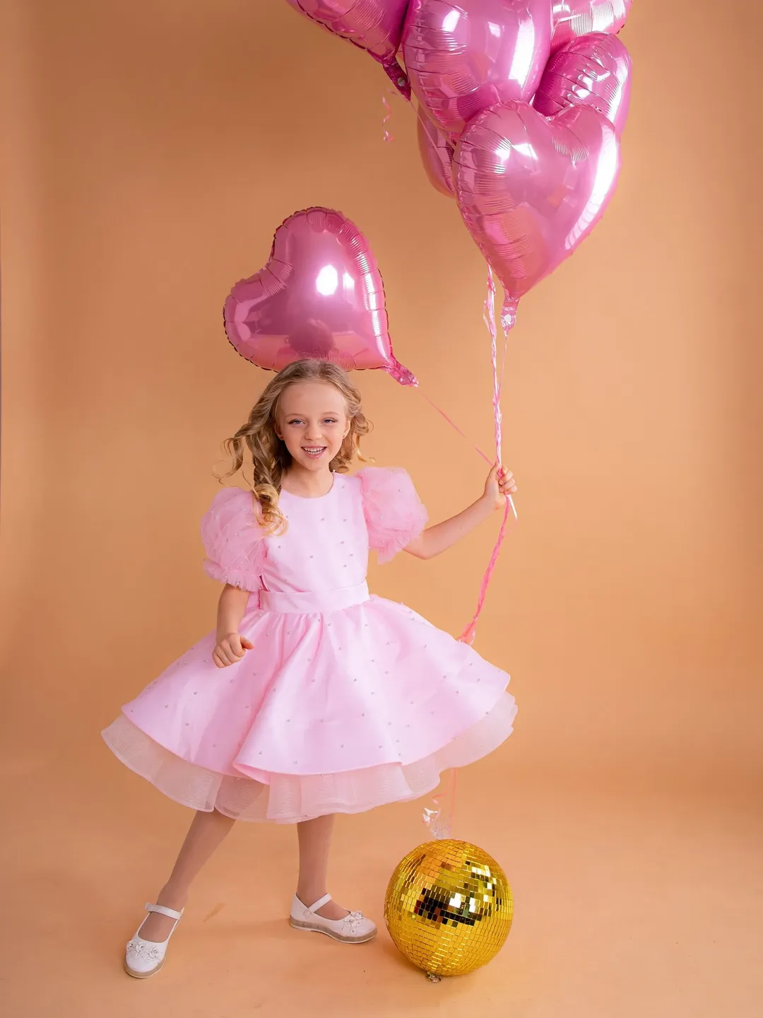 Baby Pink Tutu Dress, Pearl Girl Dress, Party Girl Dress, Knee Length Dress, Birthday Girl Dress, Lantern Sleeve Dress, Photo Prop Dress