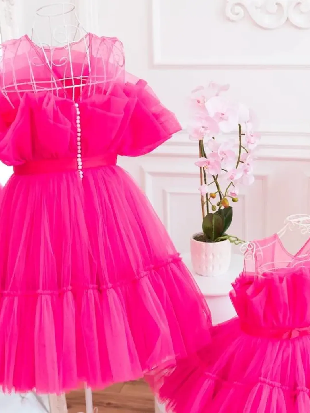 open lace back dress Mother Daughter Matching Party Dress, Blush Birthday Mommy and Me Dress, Adult Tutu Dress, Tulle Matching Dresses, 1st Birthday Dress 10 / 5 main image 0