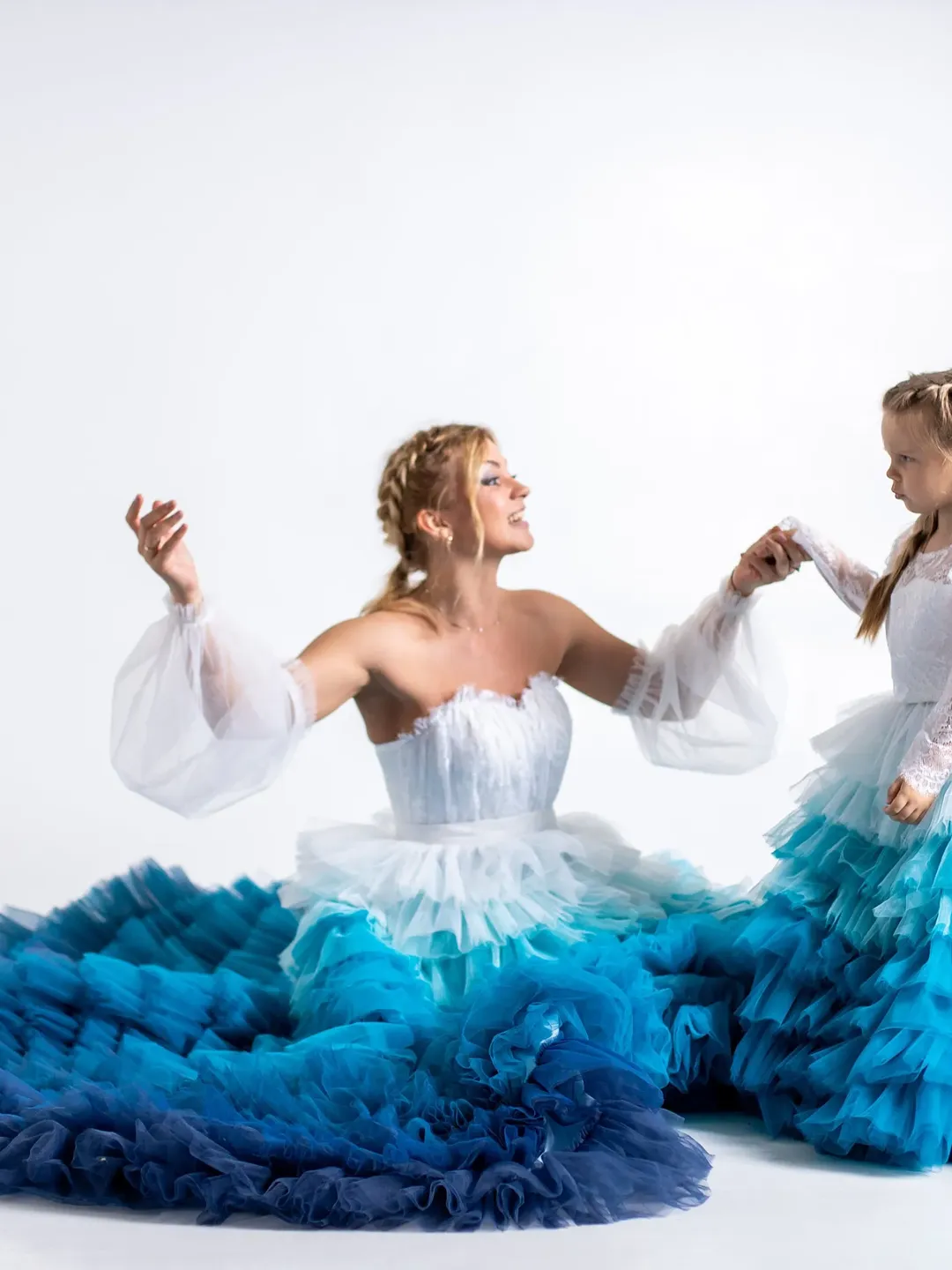 Blue Ombre Wedding Dress, Mommy and Me Gowns, Haute Couture Tiered Matching  Tulle Dress