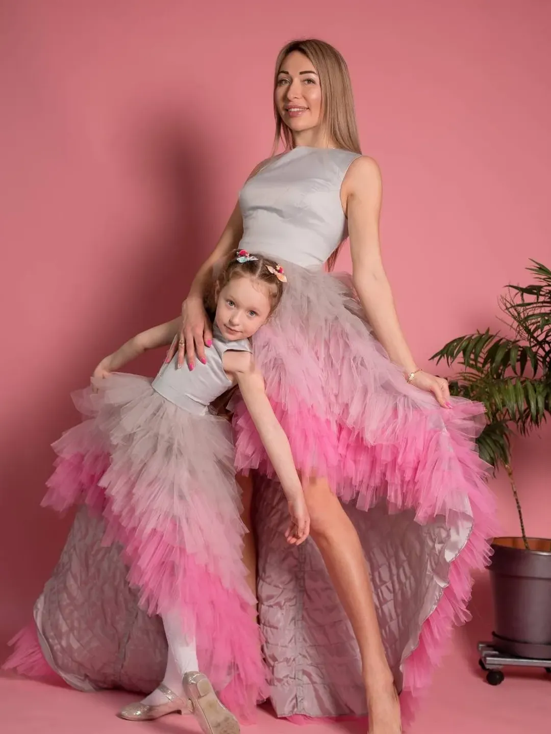 Pink Grey Mom Daughter Dress, Unicorn Tulle Dress, Matching Dress, Mommy and Me Outfit, Ombre Photoshoot Dress,High Low Dress,Birthday Dress