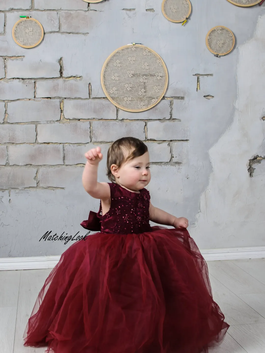 Burgundy Flower Girl Dress, Christmas Toddler Dress, Holiday Girl Dress,  Tulle Tutu Dress, Christmas Photography Dress, Regency Girl Dress