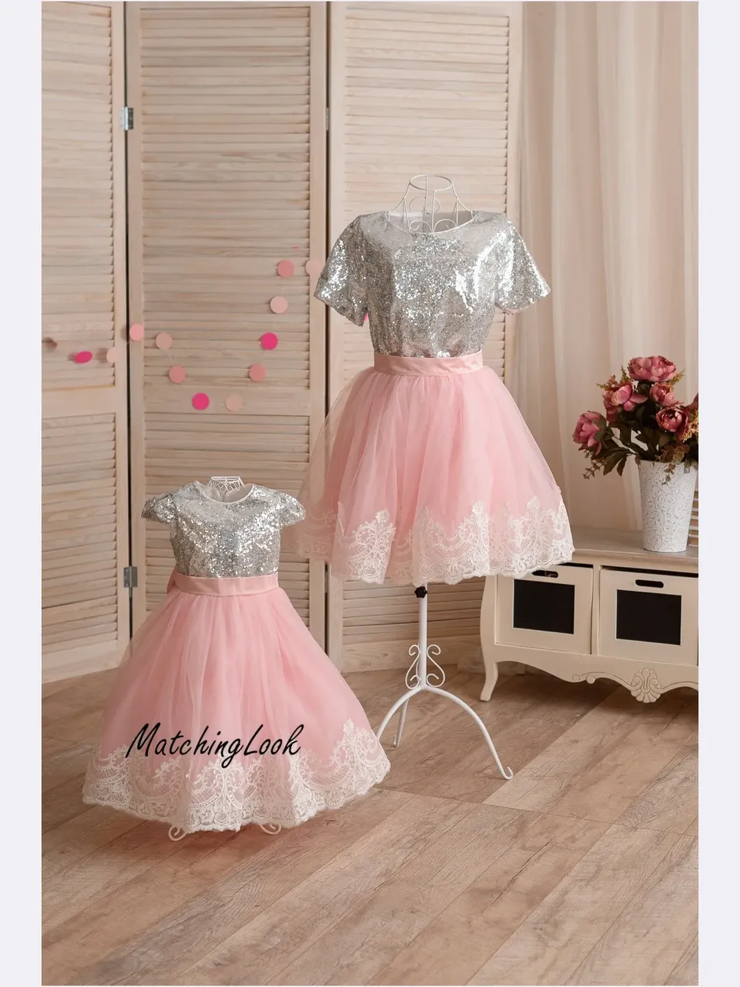 Mommy And Me Dresses, Photoshoot Dresses, Matching Mother Daughter Dress, Silver Sequin Dress, Girl Formal Dress, Toddler Gown Dress,Elegant
