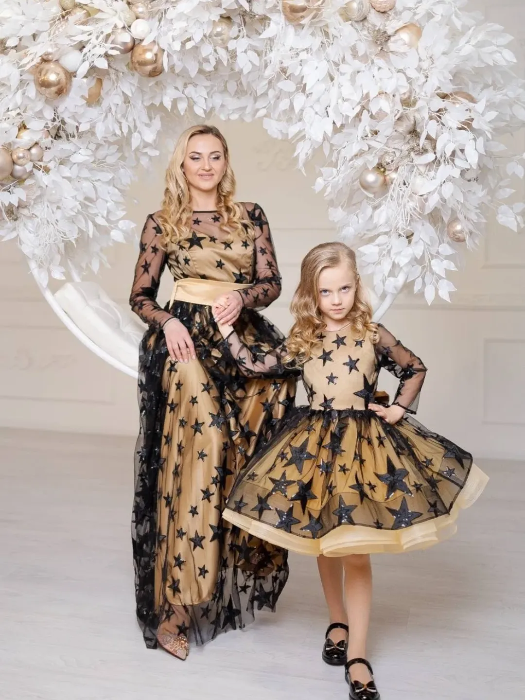 Mommy And Me New Years Dress, Black Gold Sparkling Tulle Dress, Celestial Wedding Dress, Holiday Photoshoot, Party Dress, Cocktail Dress