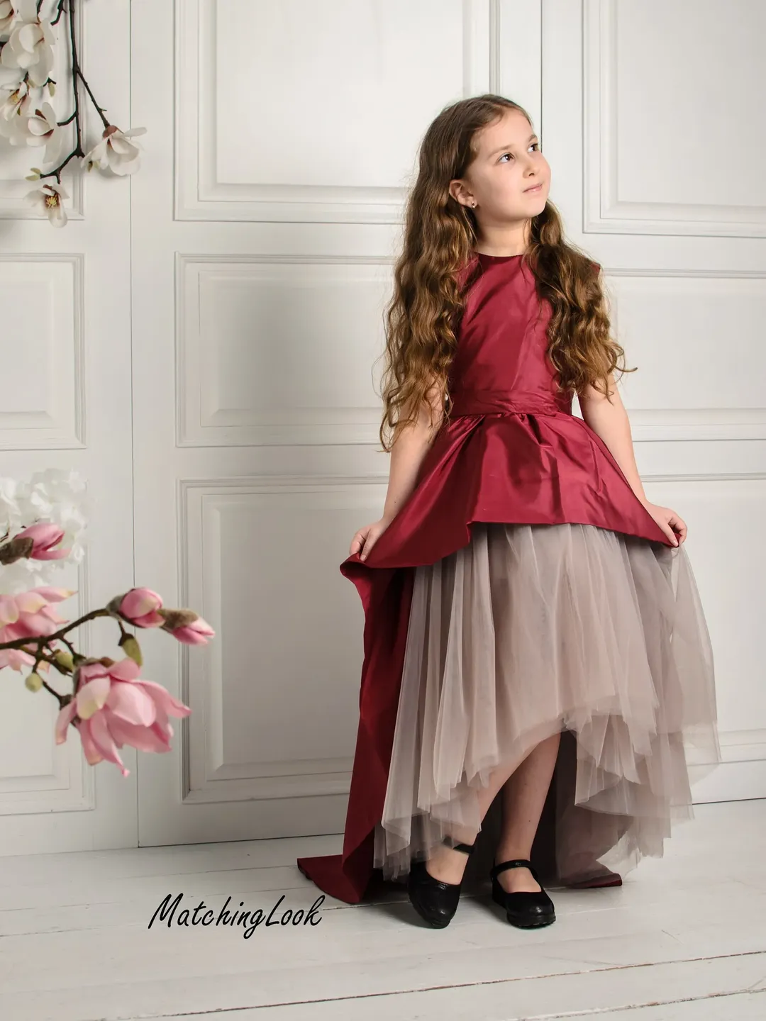 burgundy flower girl dress Cinderella Couture Baby Girls Ivory Burgundy Petal Adorned Satin Tulle Flower Girl Dress 6-24M, Size: 18 Months, White