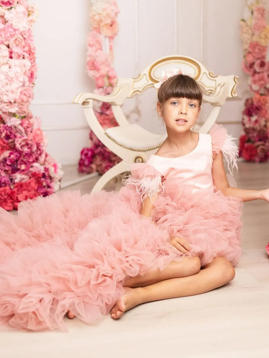 Blush Flower Girl Dress, Designer Dress, Tiered Tulle Dress, High Low Dress, Girl Birthday Dress, Princess Tulle Dress, Puffy Formal Dress