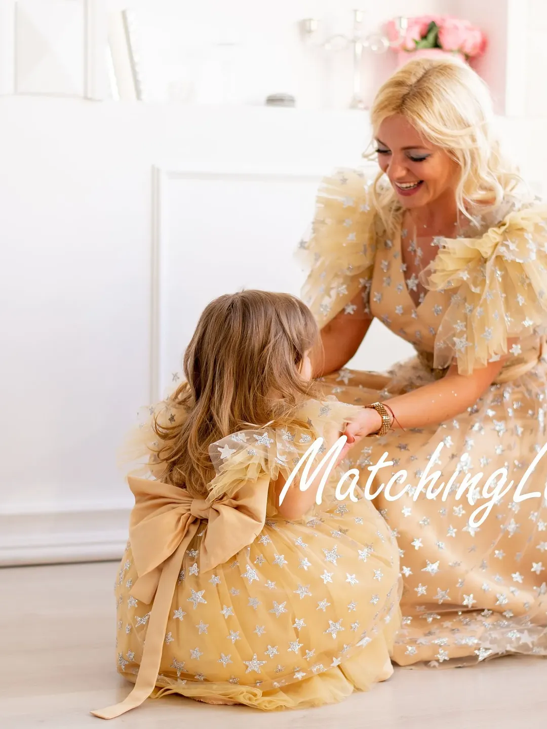 Mommy And Me Dress Formal, Mother And Daughter Matching Dress, Christmas Photography, Matching Star Dress, New Year Dress,Golden Party Dress