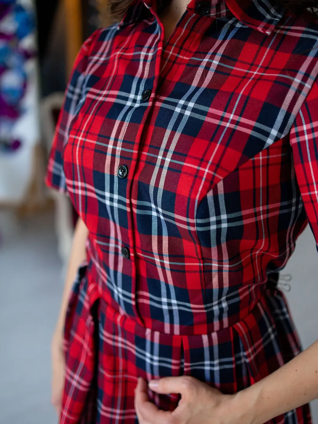 Red Tartan Dress, Maxi Plaid Dress, Christmas Dress Women, Red Shirt Dress,  Holiday Outfit, Photoshoot Dress, Short Sleeve Winter Dress