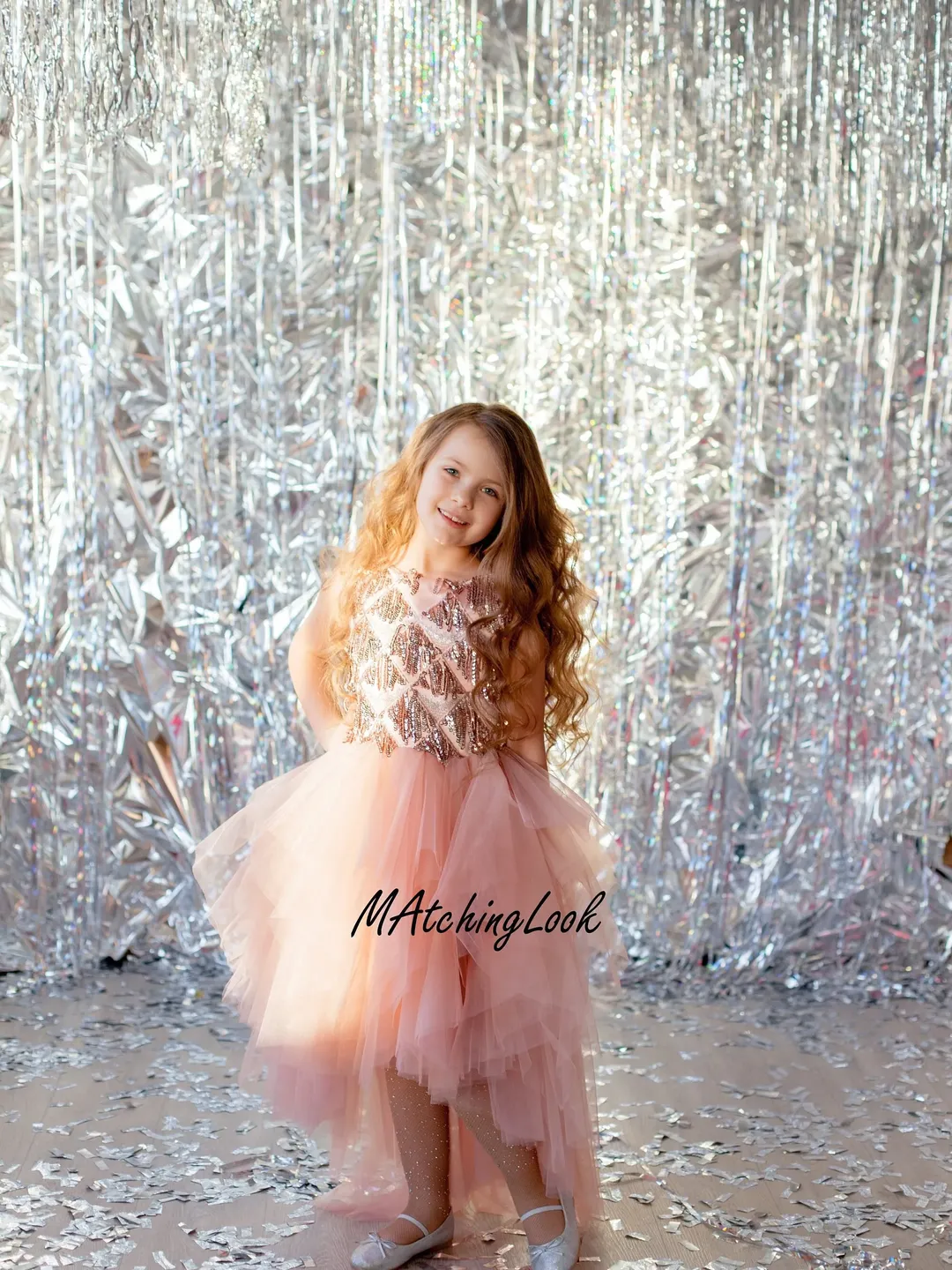 Blush Tulle Dress, Flower Girl Dress, High Low Dress, Pink Tutu Dress, Princess Dress, Shiny Elegant Dress, Photoshoot Dress, Birthday Dress