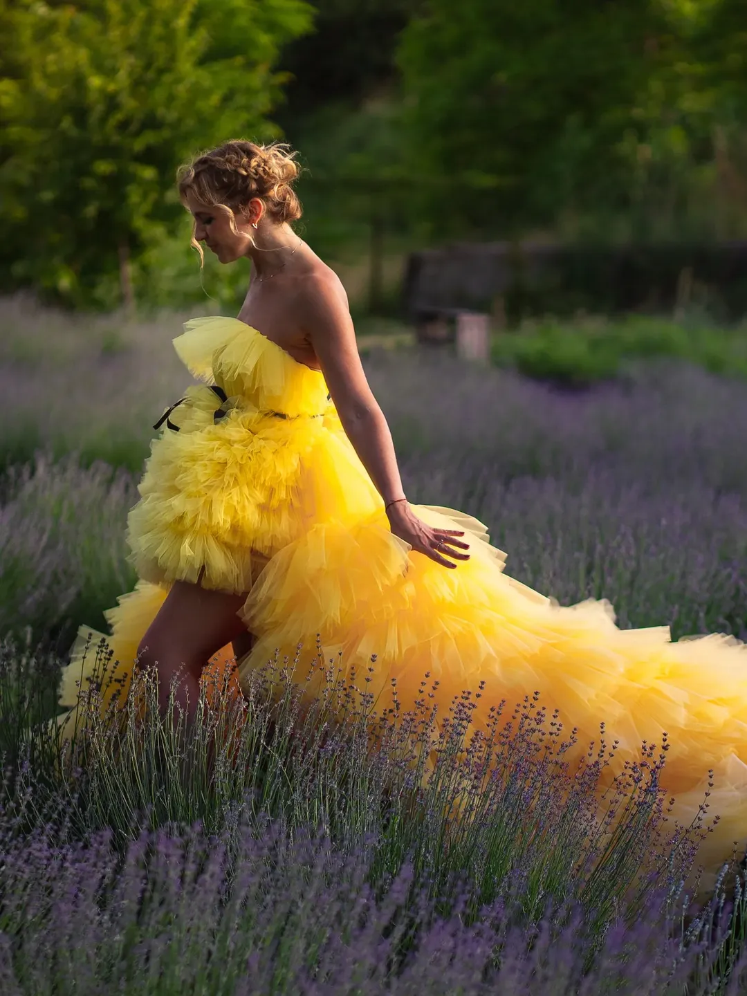 Ready To Ship Yellow Tulle Dress For Photoshoot, High Low Dress, Ruffle Tiered Dress, Adjustable Dress, Last Minute Gift, Evening Dress