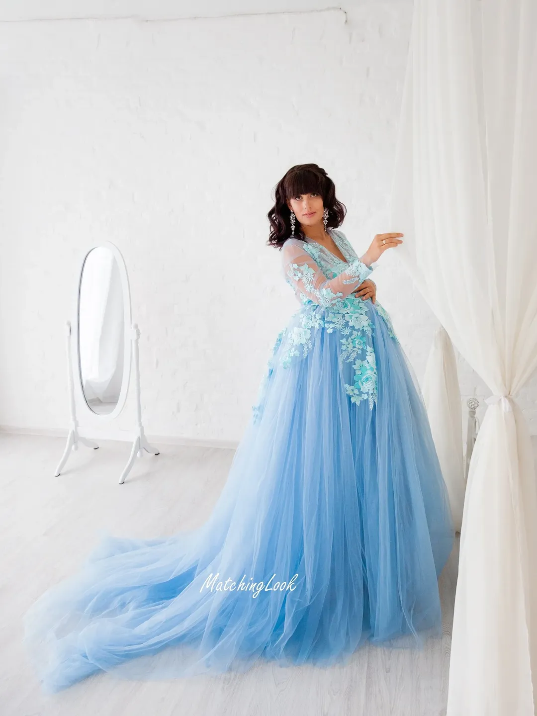 Emerald Maternity Dress, Tulle Maternity Gown, Teal Maternity Robe, Pregnancy  Lace Dress, Maternity Photoshoot, Emerald Wedding Gown