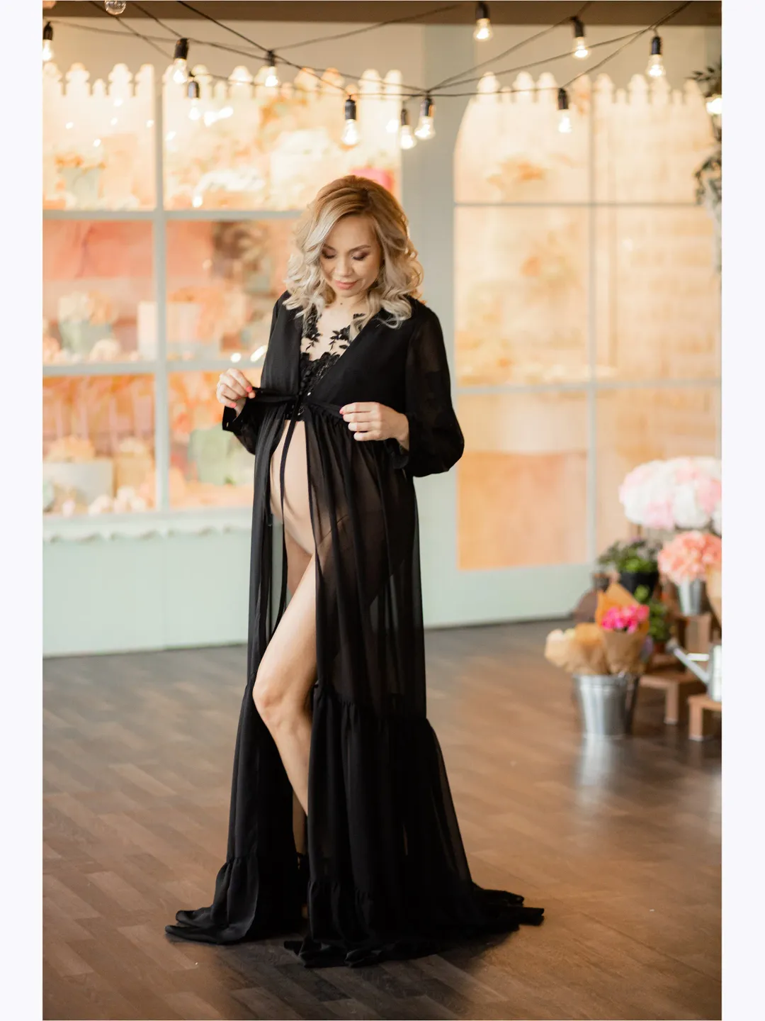 Black Chiffon Maternity Robe, Photoshoot Robe, Sheer Robe, Black Bridal Robe, Pregnancy Robe, Mom To Be Photoshoot, Boudoir Robe Dress