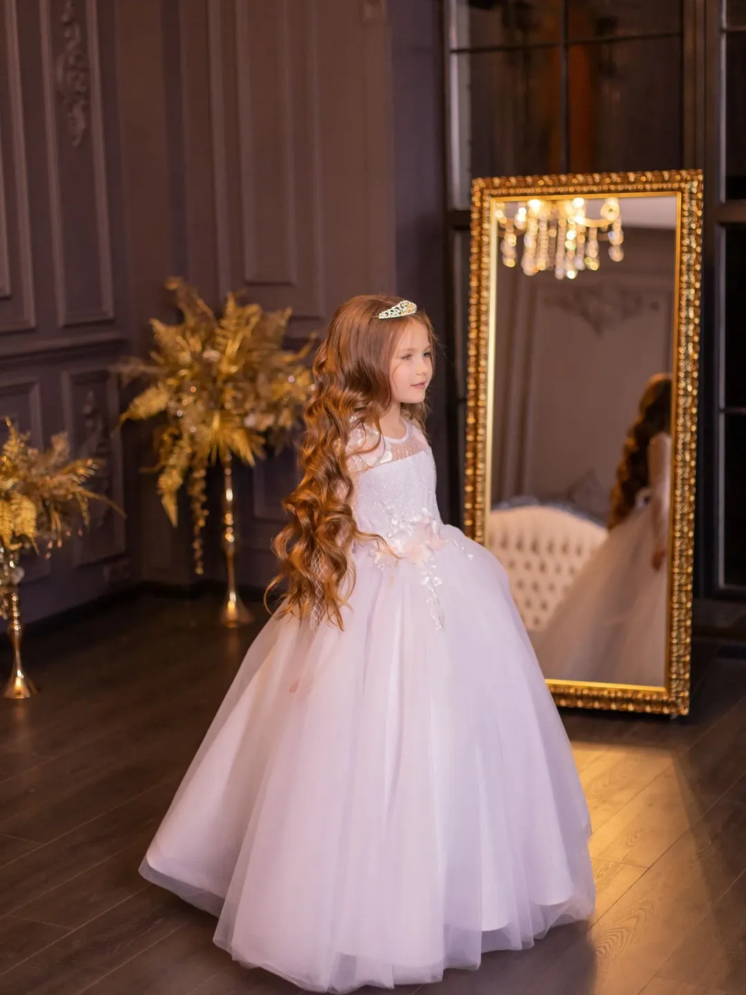White Flower Girl Dress, Girl Tulle Ball Gown, White Tutu Dress, Satin Dress  For Girls, Princess Girl Dress, Special Occasion Dress