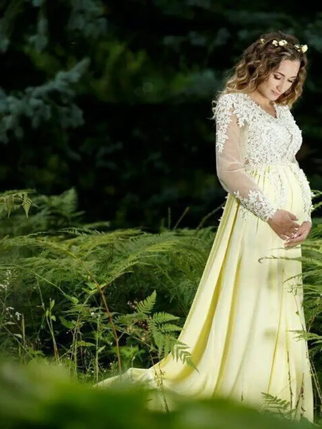 chinese dress ladies Angel Maternity Chelsea Maternity Ruffled Maxi Dress in Yellow Animal Print