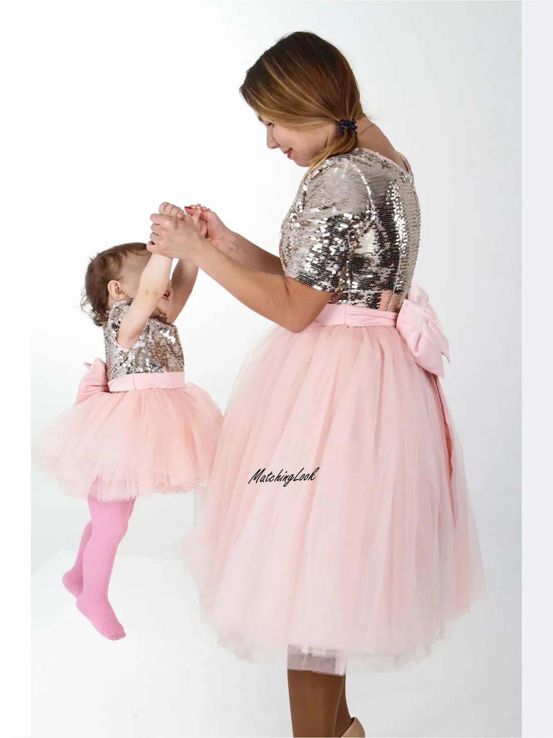 Mommy And Me New Year Dresses, Gold Sequin Dress, Mother Daughter Matching Outfit, Pink Tutu Dress, Party Dress, Formal Dress, Photoshoot