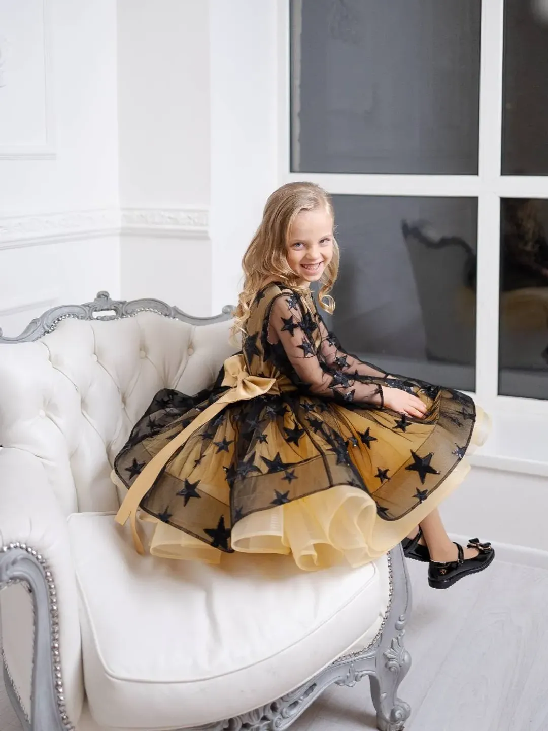 Ready To Ship ~ Black Star Tulle Dress, Princess Girl Dress, New Year Outfit, Holiday Photoshoot, Sparkling Dress, Event Dress, Occasion