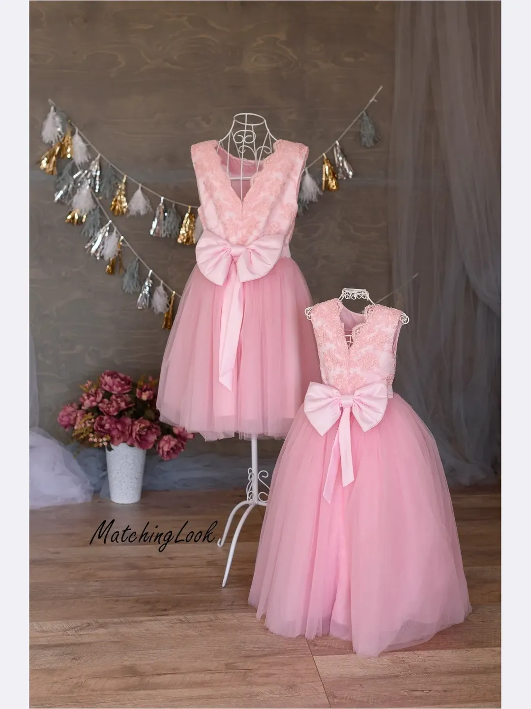 Pink Tutu Dress, Mother Daughter Matching Dress, Photoshoot Dress, Mommy and Me Outfit, Girl Birthday Dress, Pink Lace Dress, Formal Dress