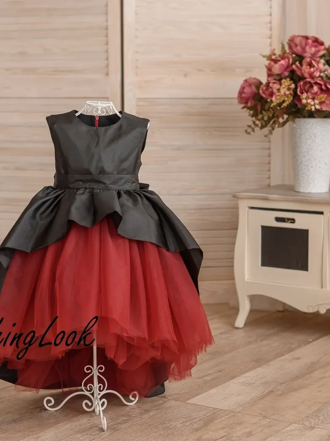 Red and Black Dress, Flower Girl Dress, Tutu Dress, Girl Gothic Dress, Formal Dress, Special Occasion Dress, Tulle Dress, Toddler Gown