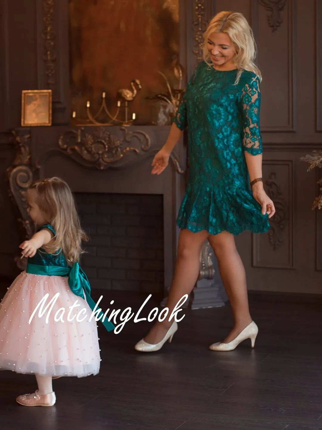 Emerald Lace Dresses, Mommy and Me Outfit, Photoshoot Dress, Mother Daughter Matching Dress, Girl Tutu Dress, Toddler Birthday Dress, Formal