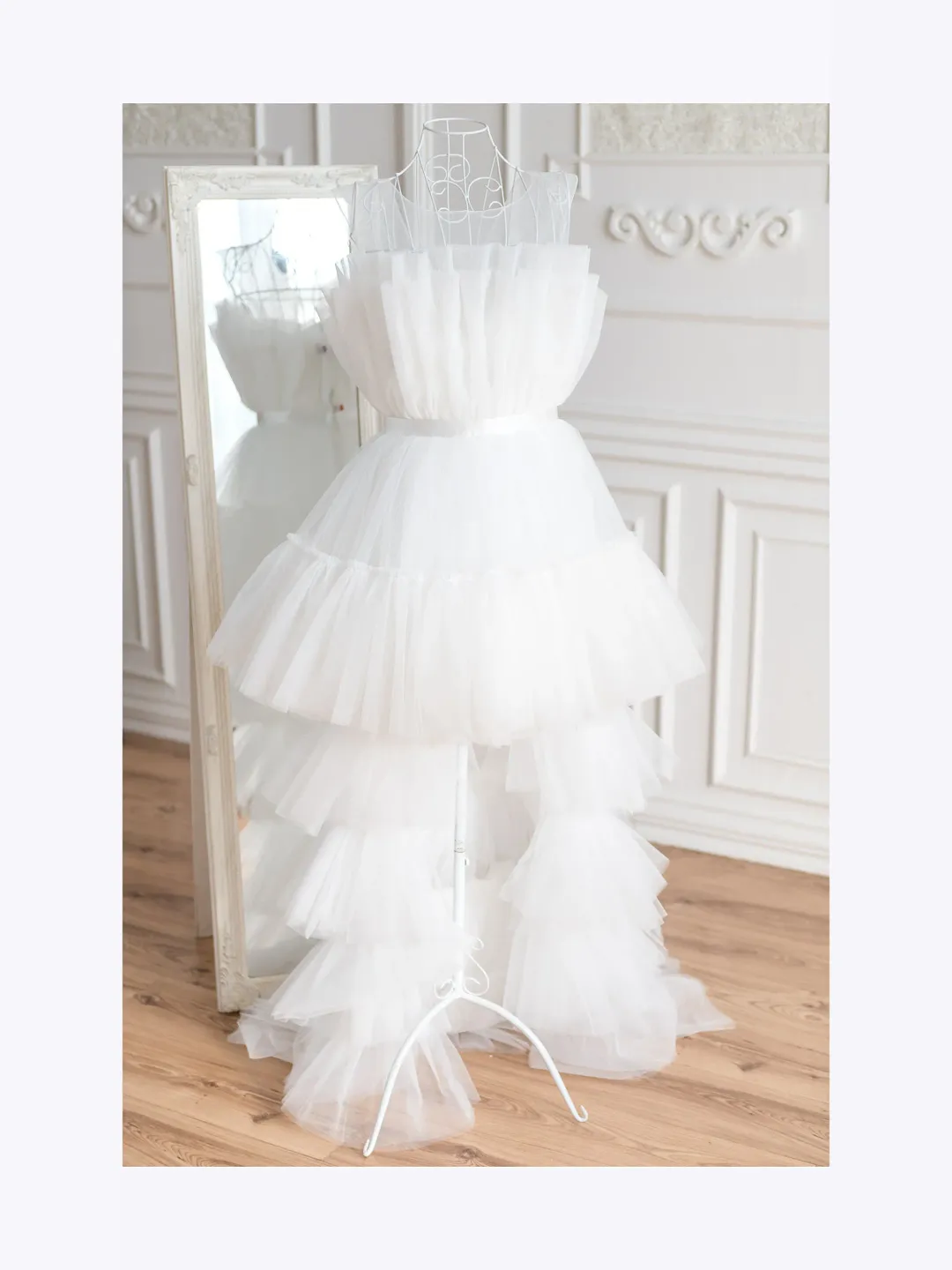 White Wedding Dress, High Low Dress, Tutu Tulle Tiered Dress, Tulle Layered Dress, Tulle Bridal Gown, Bridal Shower Dress,Asymmetrical Dress