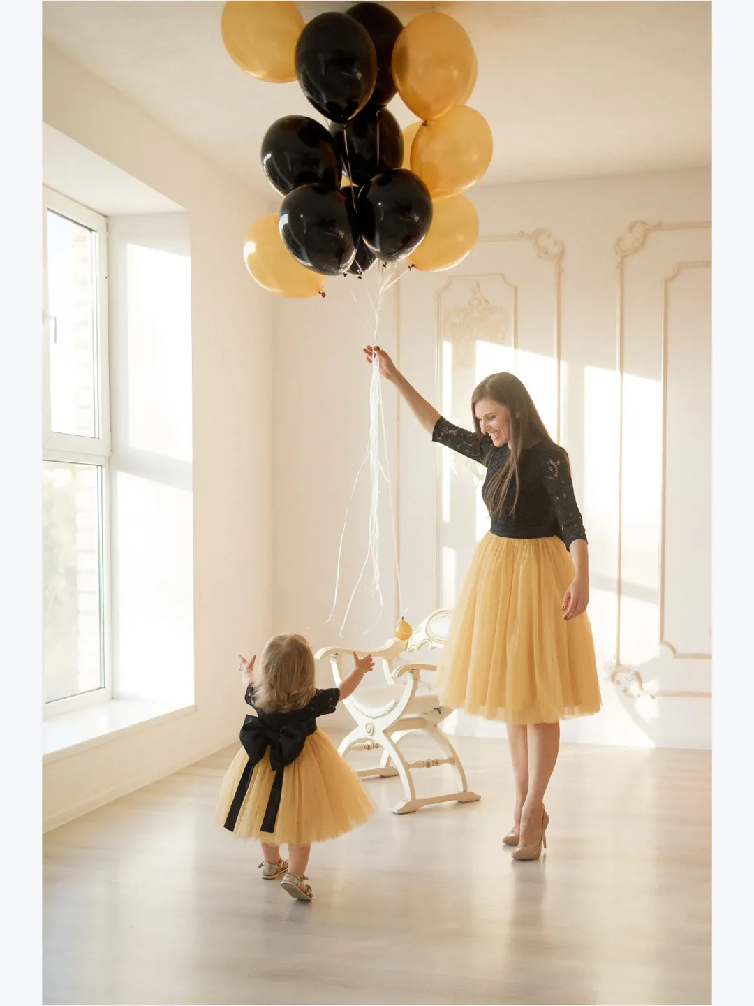 Mommy And Me Dresses, Family Photoshoot Dress, Gold And Black Matching Outfits, Birthday Dress, Girl Tutu Dress, Princess Dress, Tulle Dress