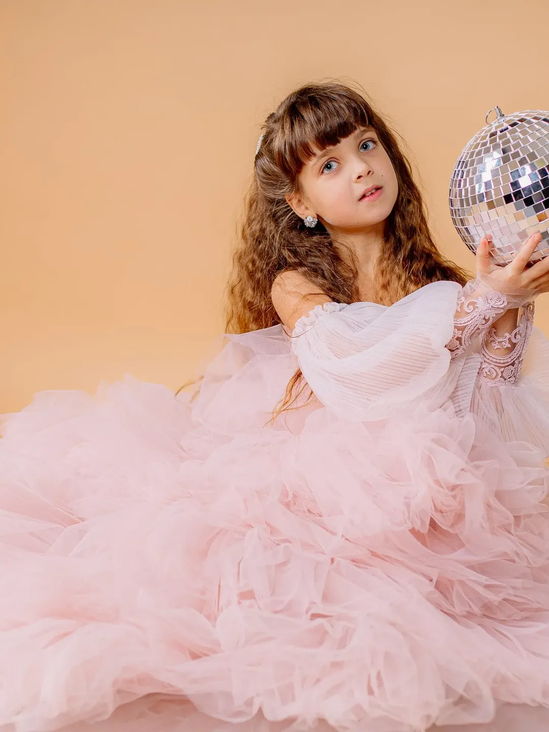 Girl Pageant Dress, Blush Tulle Dress, Flower Girl Dress, High Low Dress, Girl Birthday Dress, Ruffle Party Dress, Tulle Tiered Gown