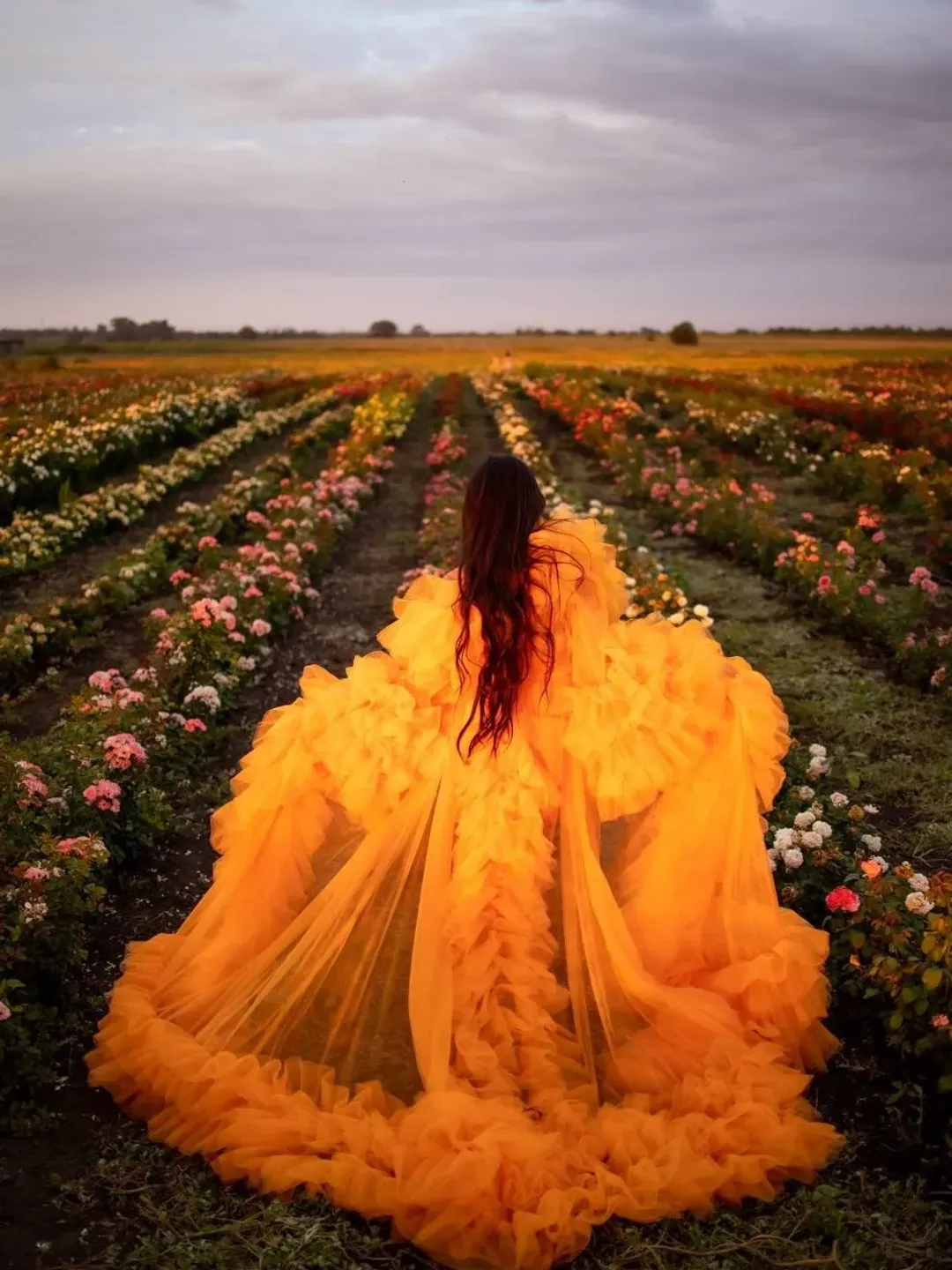 Pregnancy Photoshoot Dress, Tulle Maternity Robe, Orange Tulle Dress, Photoshoot Robe, Flying Dress, Boudoir Robe, Engagement Ruffle Robe