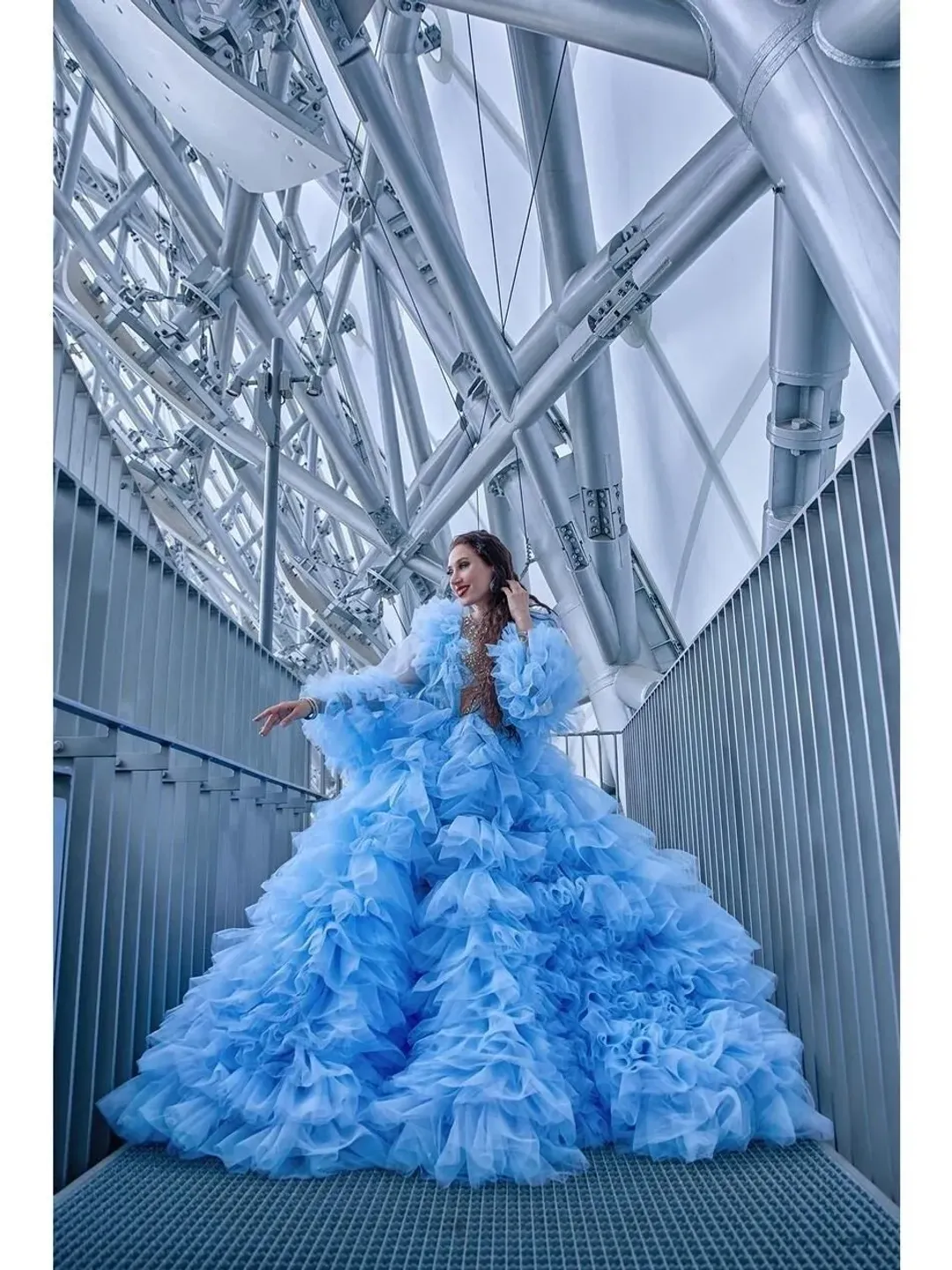 Maternity Tulle Robe For Photoshoot, Blue Ruffle Tulle Dress, Pregnancy Gown, Tulle Boudoir Robe, Bridal Shower Robe, Frilled Gown Robe