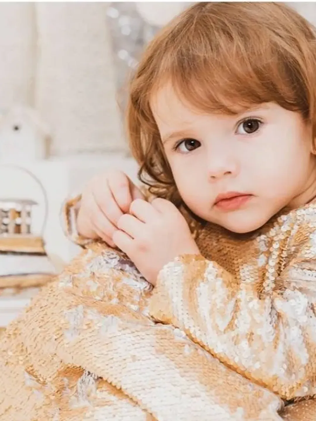 Ready To Ship 1 Year Old Girl Dress - Gold Sequin Dress, New Year Dress,  Holiday Baby Girl Dress, Christmas Photoshoot, Party Dress, Gift