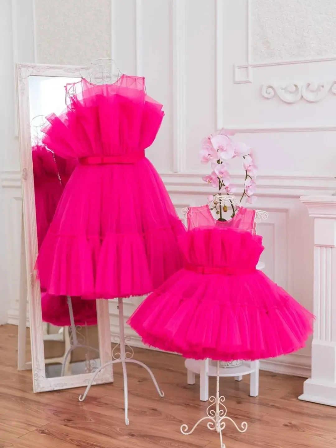 Photoshoot Mommy And Me Dresses, Adult Tutu Dress, Hot Pink Dress, Matching Mother Daughter Formal Dresses, Birthday Dress, Special Occasion