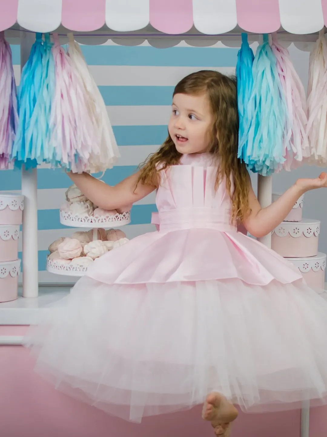 Pink birthday dress Pink tutu Flower girl dress with bow Princess dress  girls pink and ivory dress First communion dress Pageant pink dress