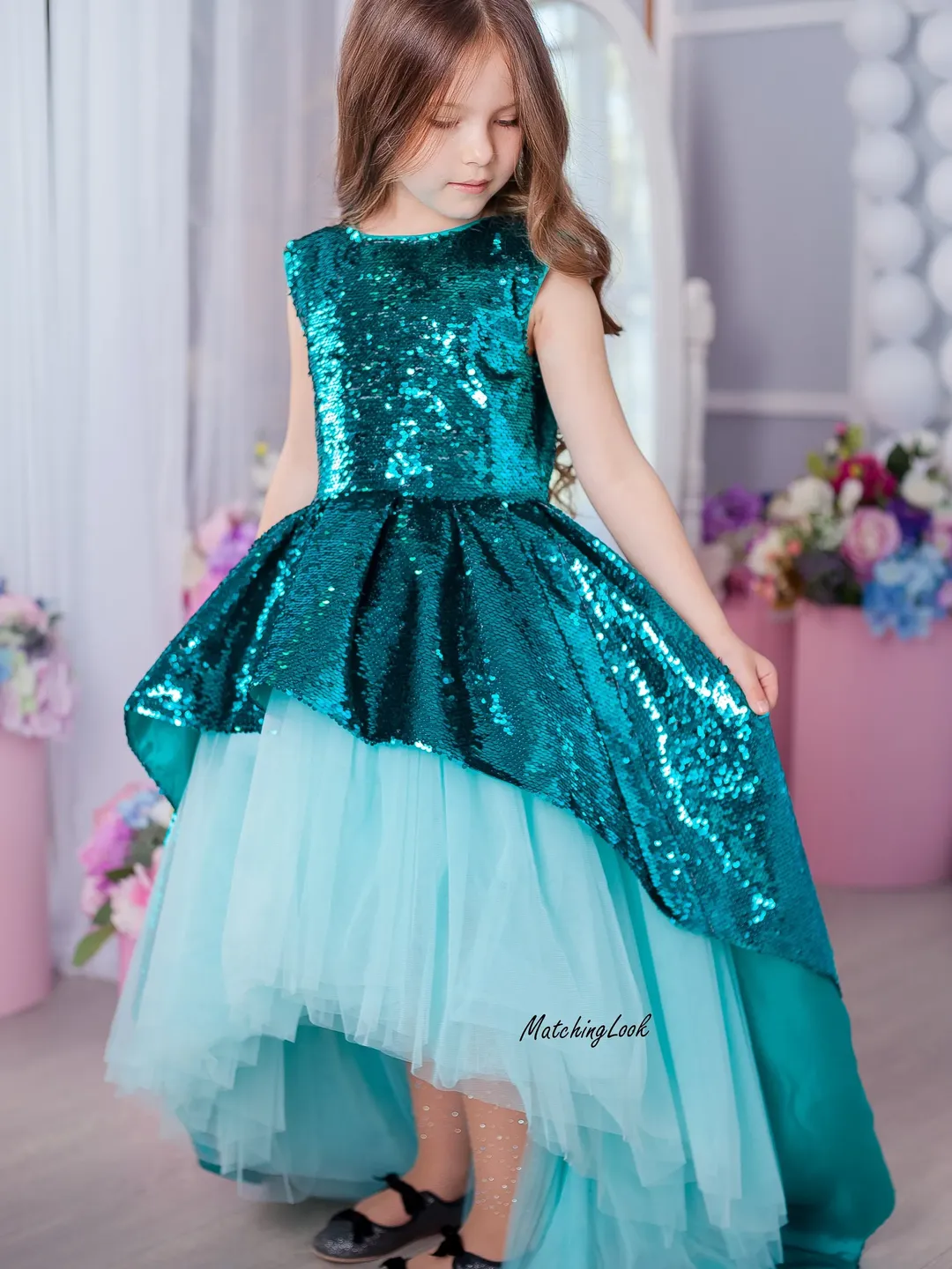 Little Mermaid Dress, Girl Ariel Dress, Blue Sequin Toddler Dress, New Year  Outfit, High Low Dress, Princess Photoshoot, Flower Girl Dress