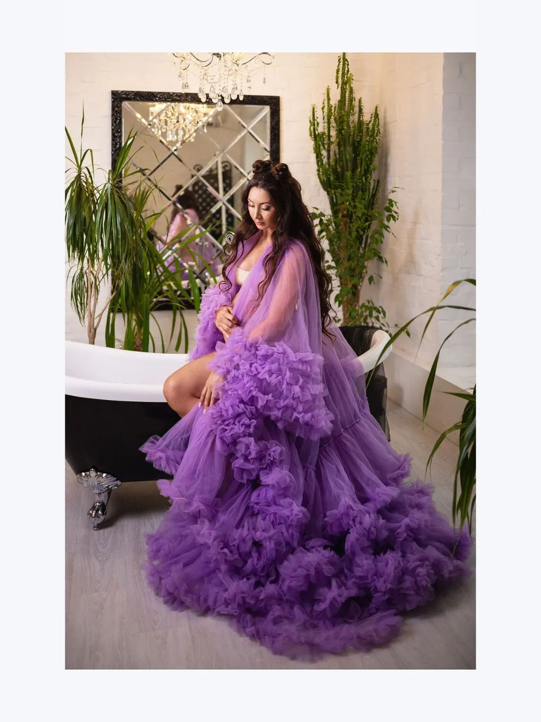 Lavender Maternity Dress For Photoshoot, Maternity Tulle Robe, Lilac Engagement Boudoir Tulle Dress, Purple Pregnancy Gown