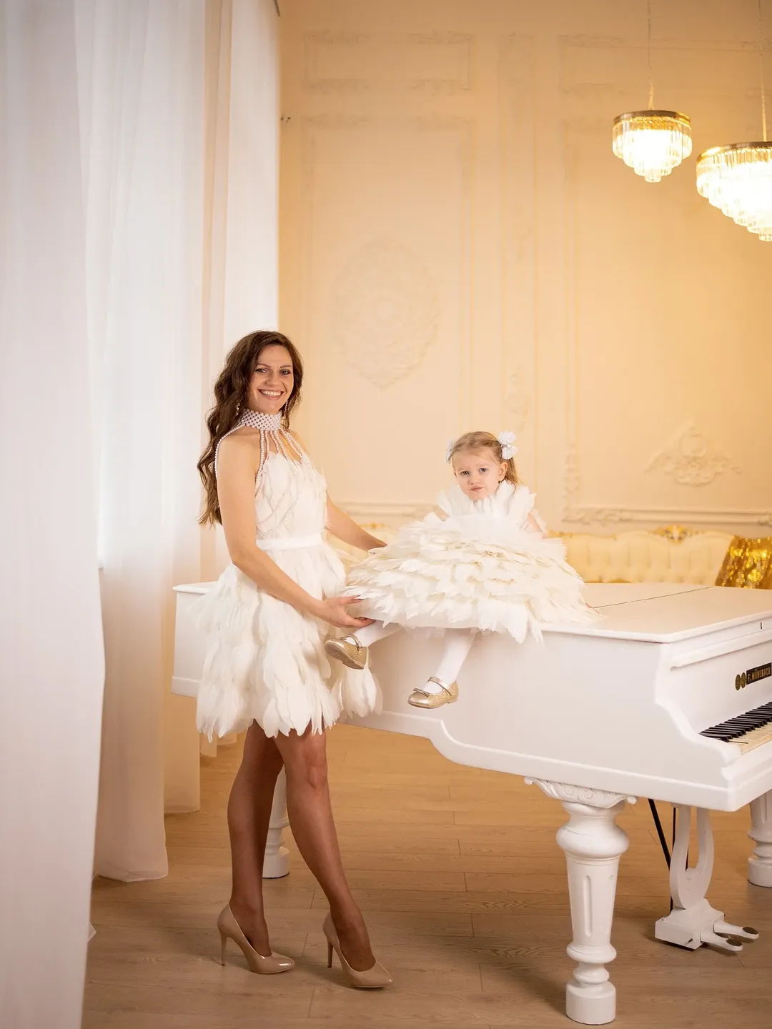 Mommy And Me Matching Dress, White Feather Dress, Mommy And Me Matching Outfits, Baptism Mother Daughter Dress, Christening Dresses